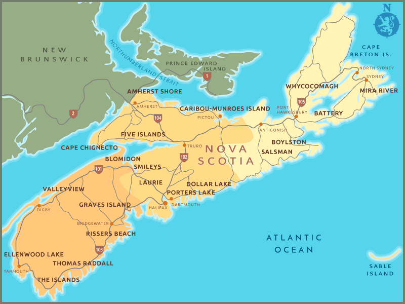 Map of Nova Scotia, Canada